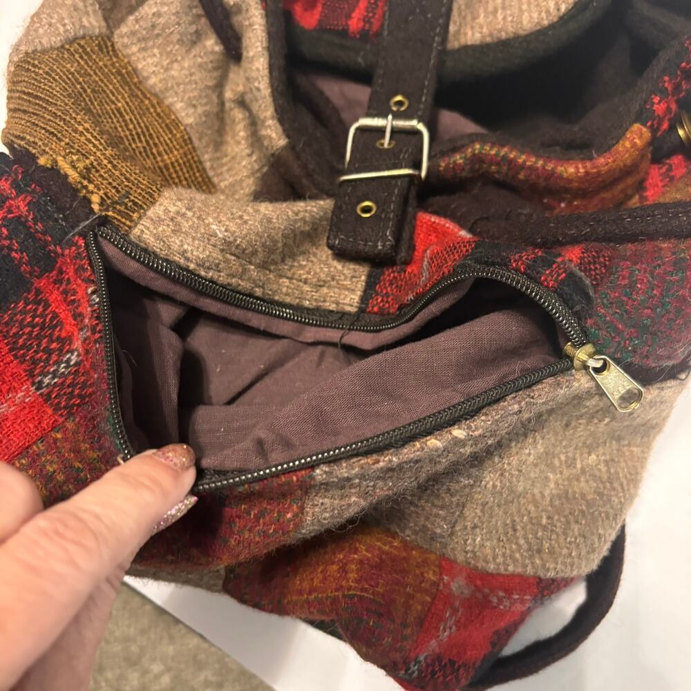 Vintage Wool Blend Patchwork Backpack Plaid Boho … - image 4